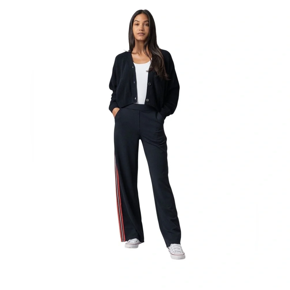 Saint + Sofia Victory Wide Leg Track Pants 18 NWT Navy Stripe NEW